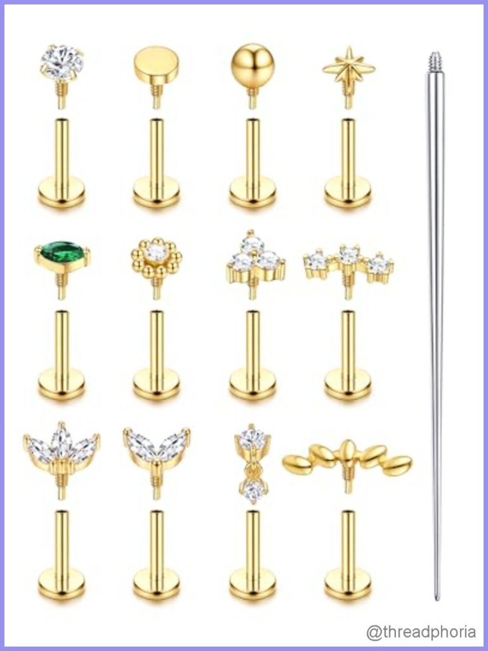 Hypoallergenic Flat Back Stud Earrings 316L Surgical Steel 14K Gold Plated